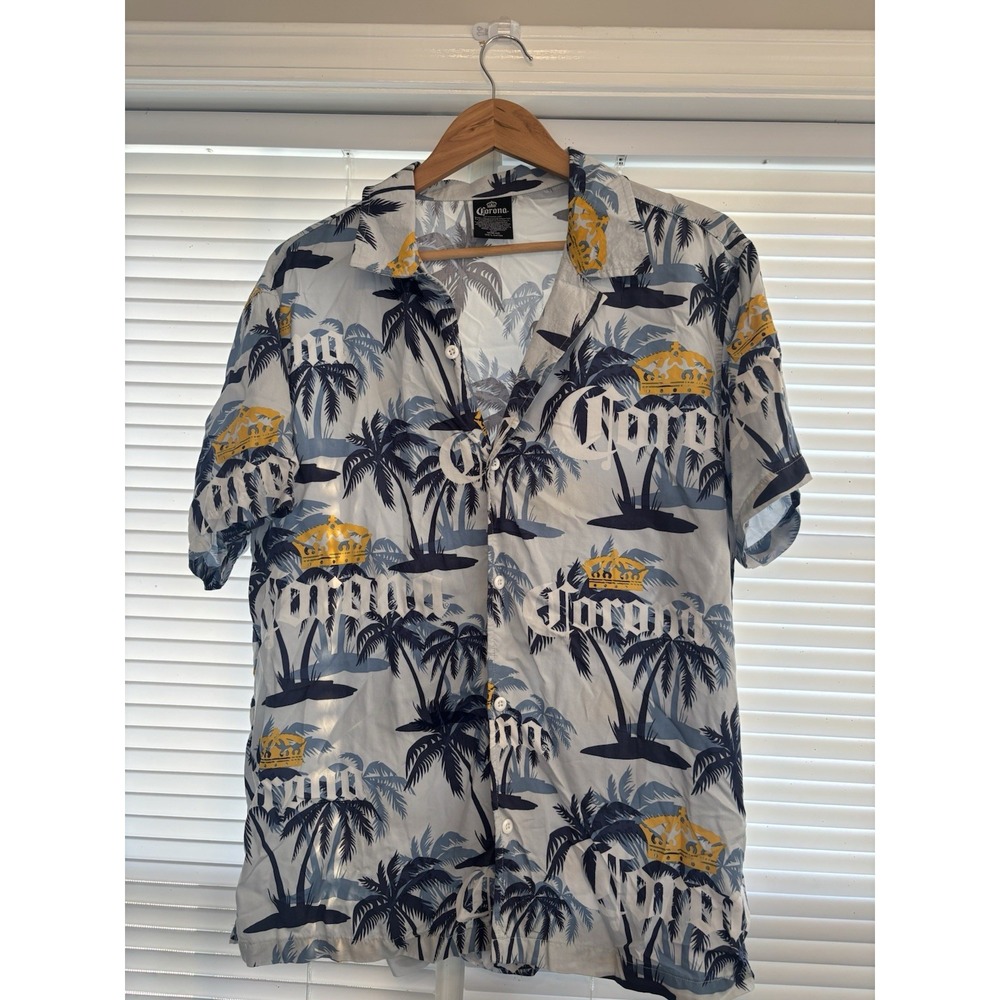 CORONA Button Up Shirt Mens Size M Multicolor Corona Logo Adults Casual Beach